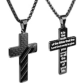 Ironkoi Cross Necklace for Men, 18+2 Inch Stainless Steel American Flag Pendant Chain with Bible Verse, Christian Jewelry Gift for Men, Baptism & Faith Gifts