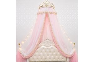GongZhuMeng Girl Bed Curtain Princess Crown Mosquito Netting Children Room Decor Bedside Yarn Net Romantic Princess Tents Bed Canopy Valance (Light Pink)