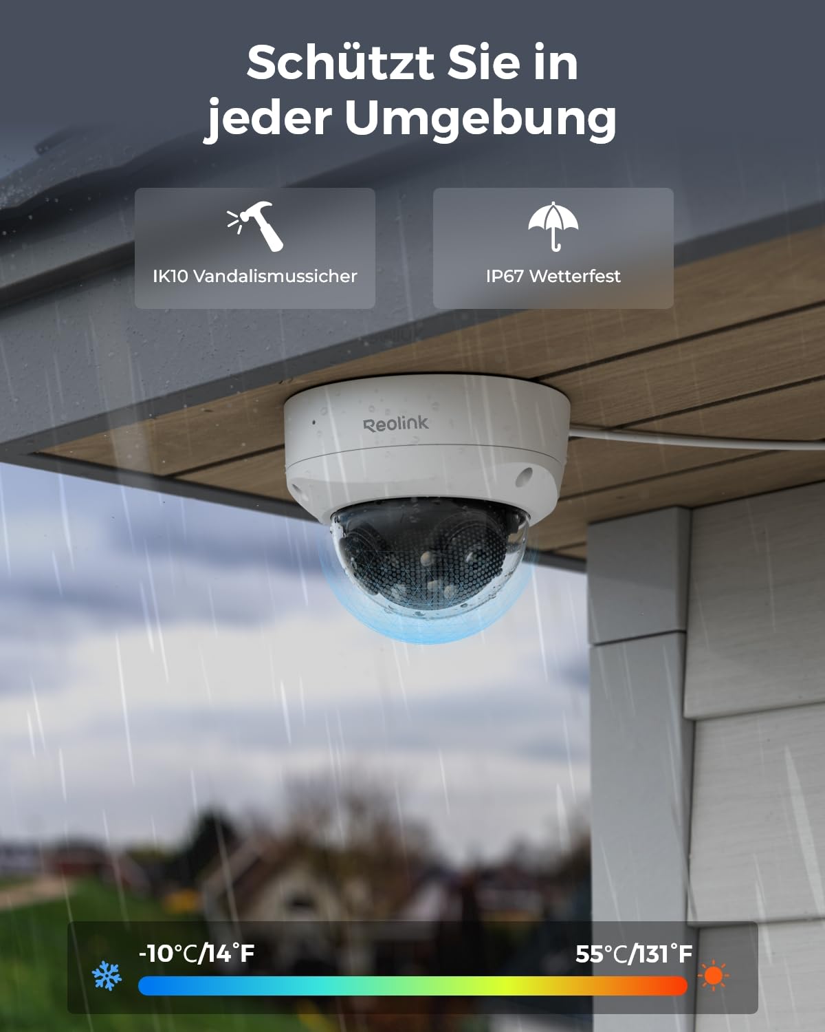 Reolink 4K 8MP 180° Dual-Objektiv PoE IP-Kamera, IK10 Vandalismusschutz, Personen-/Fahrzeug-/Tiererkennung, IR- und Farb-Nachtsicht, Zwei-Wege-Audio, IP67 Wetterfest, Power Over Ethernet, Duo 2V PoE 5