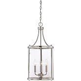 Savoy House 7-1040-3-SN Penrose Traditional Clear Glass Cylinder Pendant, 3-Light 180 Total Watts, 26" H x 12" W, Satin Nicke