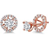 Gem Stone King 18K Rose Gold Plated Silver Women Stud Earrings with Removable Jackets Round Lab Grown Diamond and Moissanite (1.42 Cttw)