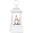 Easter Snow Globe With Bunny Gnome - Lighted Glitter Lantern for Home Decorations, Spring Decor and Gift