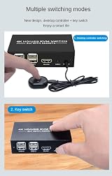 XYKJOBC 4K HD USB KVM Switcher 2 In 1 Out HDMI Type-C Share Monitor Printer view 6
