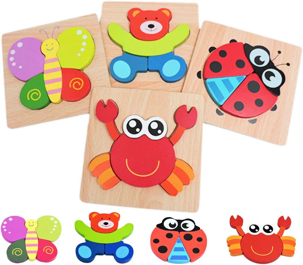 ToyerZ Christmas Edition Wooden Puzzles for Kids age 1-3 Educational Toys 4 Animal Shapes Wooden Jigsaw Puzzles Montessori toys for Toddlers Learning Toys for Toddlers 1-3 Preschool Puzzles: Toys & Games