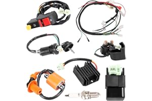 CYLEMOTO CDI Ignition Coil Switch Full Electrics Wiring Harness Solenoid Relay Spark Plug Rectifier Start Button Plug kit for 150CC 200CC 250CC 4 Stroke 4 Wheeler ATV Quad Dirt Bike Buggy Go Kart Taotao Kazuma