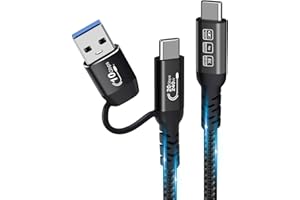 USB C Cable,USbC 3.2 Gen 2X2 20Gbps,Multi Functional 2in1 USB A to Type C 8K@60Hz UHD Video 5A/240W PD3.1 Fast Charge Cord Co