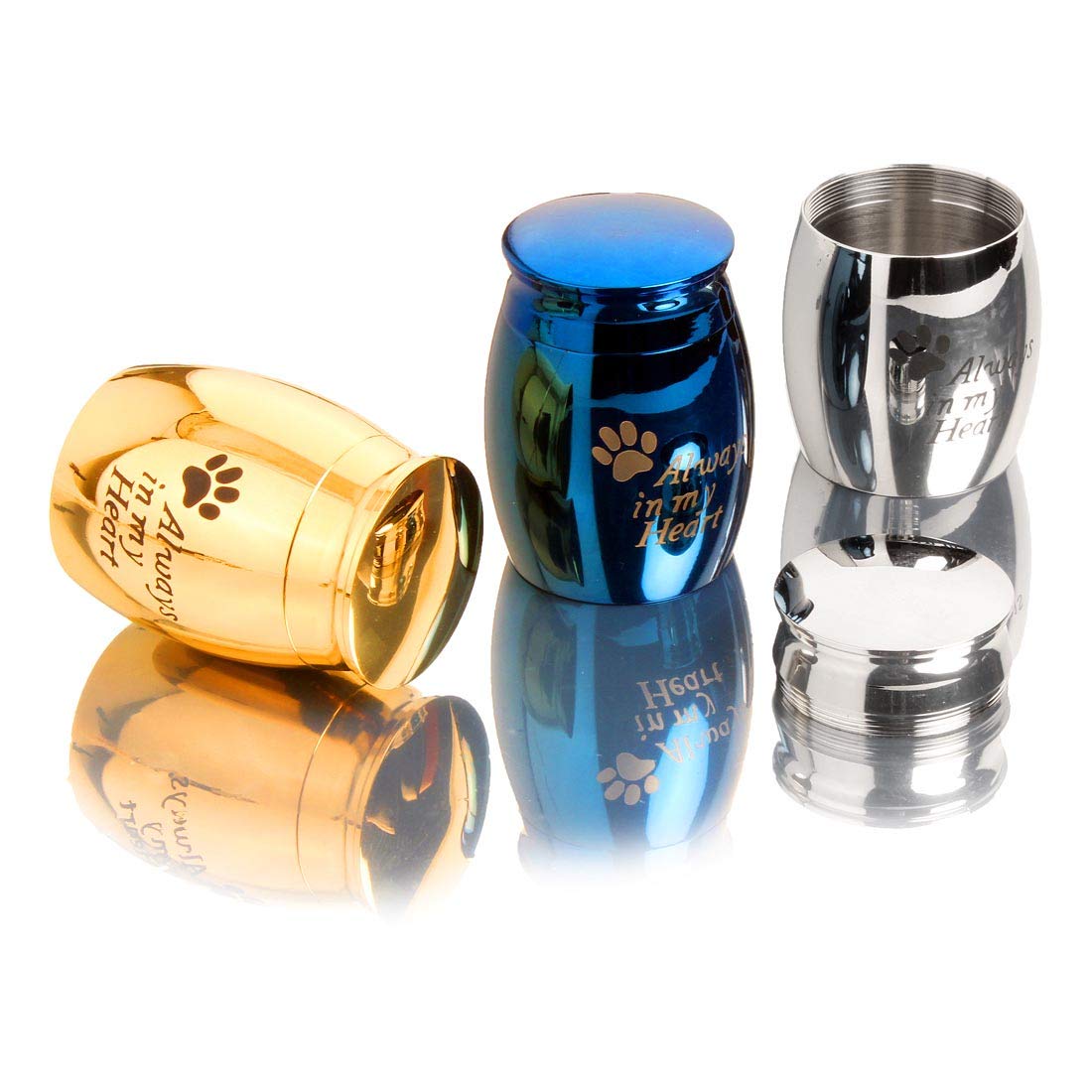 W/W Lifetime Mini Keepsake Urns for Pet Dog Cat Ashes, 18K Gold Plated High Polish Stainless Steel-Always in My Heart(Gold)