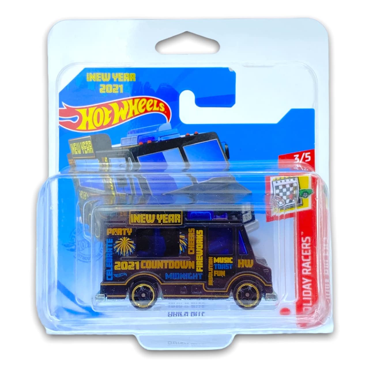 Hot Wheels Quick Bite (Black - HAPPY NEW YEAR) 3/5 Holiday Racers 2021 - 48/250 (Short Card) *** COMES IN A KLAS CAR KEEPER PROTECTIVE COLLECTORS CASE *** GRY78