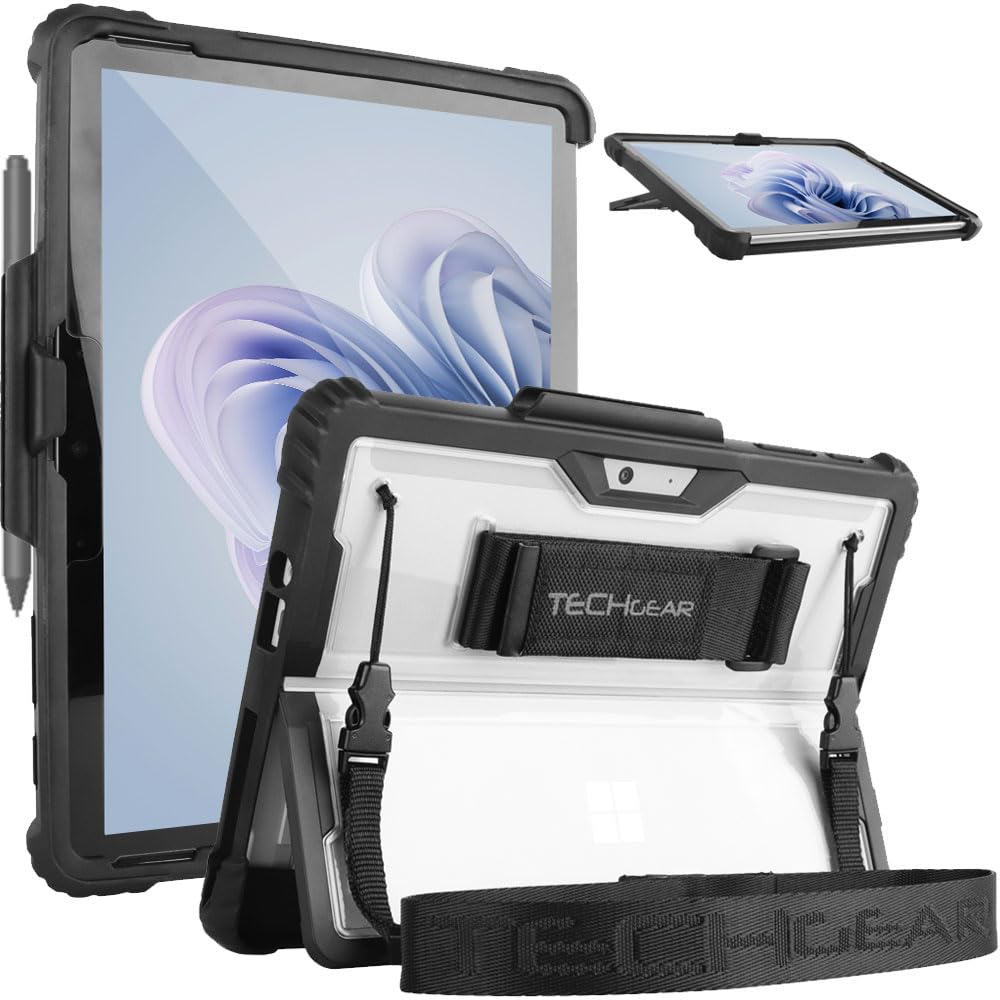 TECHGEAR DuraTUFF Case for Microsoft Surface Go 4/3 / 2 – Rugged Shockproof Protective Case with Hand Strap, Shoulder Strap & Stand – Signature Keyboard Compatible