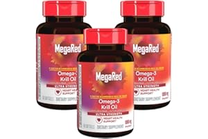 MegaRed Ultra Strength 1000mg Omega-3 Krill Oil Supplement with EPA/DHA, Astaxanthin & Phospholipids, No Fish Oil Aftertaste Supports Heart, Brain, Joint and Eye Health, 60 Count Softgels (3 Pack)