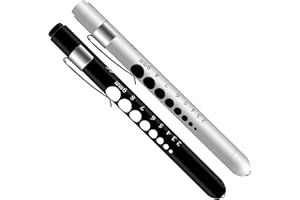 ALMOCN 2 Pack Pen Light,Nurse Medical Reusable LED Penlight White Light with Pupil Gauge and Ruler,Black and Silver