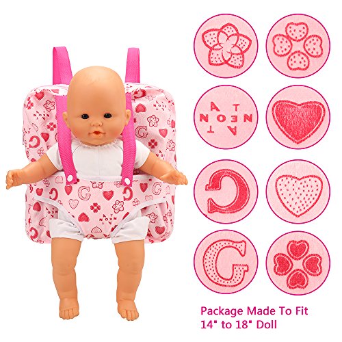 image for Barwa 2PCS Pink Doll Backpack Carrier with Pocket Doll Accessories fit