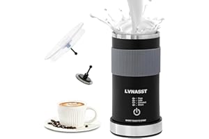 LVNASST Electric Milk Frother 4-IN-1 Hot Cold Foamer for Coffee Auto Shut-Off Milk Warmer, Non-Stick Interior Coating, 2 Whisks Black