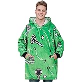 Huglanket Lacrosse Gifts, Wearable Flannel Lacrosse Blanket Hoodie, Super Soft Warm Cozy with Two Large Pocket for Coach Men Boys - One Size Fits Most - Goal