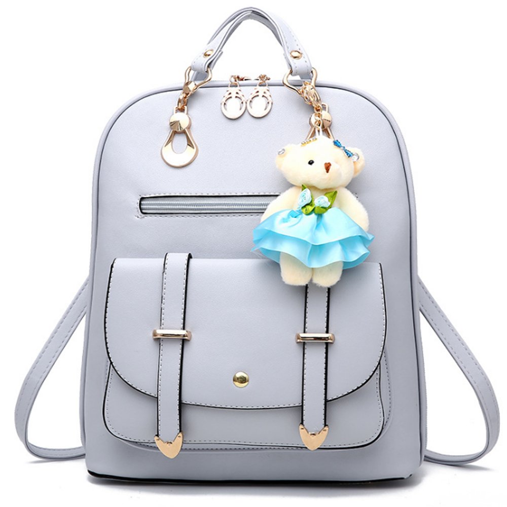FiveloveTwo Fashion Backpack PU Leather Women Girls Backpack Purse Shoulder Hobo Bag Satchels Top-Handle Bags Light Grey