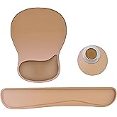 WINTOJO Wrist Rest Support for Mouse Pad Keyboard Set Circle Coaster Gaming Mouse Pad Ergonomic Gel Memory Foam Set for Computer, Laptop, Office, Pain Relief, Comfortably Typing Brown KM-32