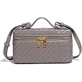 Women's Woven Leather Crossbody Bag with Top Handle, Fashion Square Box Purse