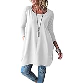 Fangetey Long Sleeve Tunic Tops for Women Casual Round Neck Fall Blouses Loose Fit Shirts