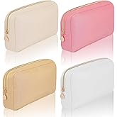 Hushee 4 Pcs Nylon Makeup Bag Travel Makeup Bags for Women Preppy Zipper Pouch Nylon Toiletry Bag Waterproof Storage Organizer(Small,Light Colors)