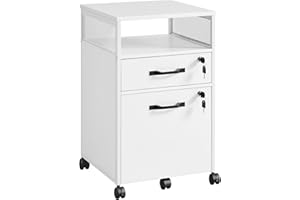 VASAGLE File Cabinet, Mobile Filing Cabinet with Wheels, 2 Lockable Drawers, Open Shelf, for A4, Letter Size, Hanging File Folders, Cloud White UOFC077W14