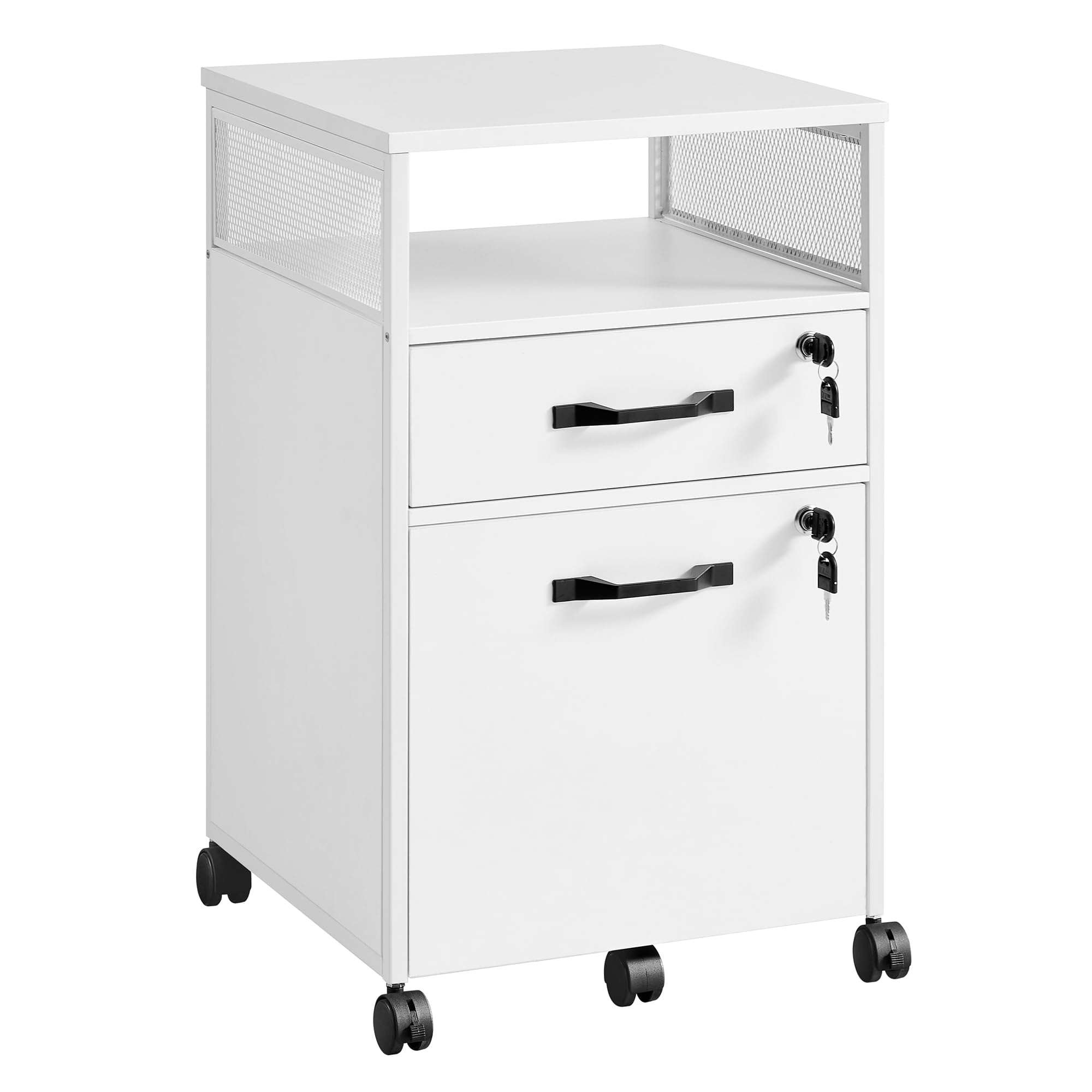 Photo 1 of VASAGLE File Cabinet, Mobile Filing Cabinet with Wheels, 2 Lockable Drawers, Open Shelf, for A4, Letter Size, Hanging File Folders, Cloud White UOFC077W14