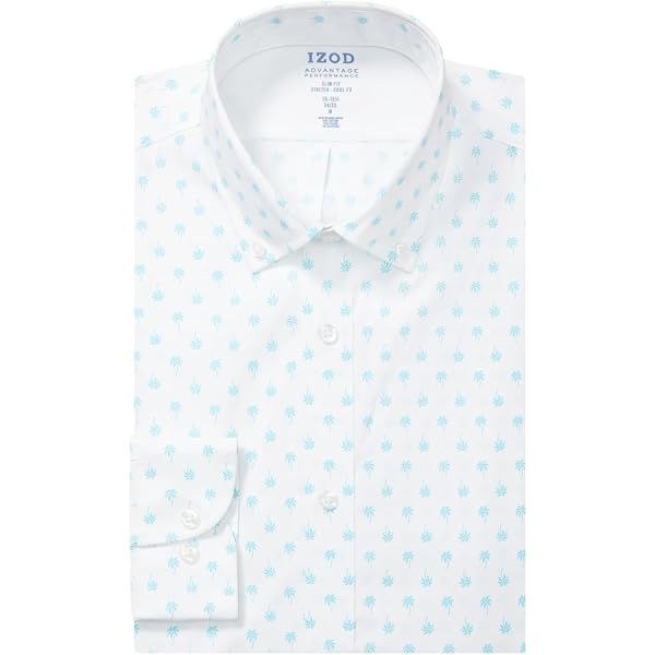 IZOD Men's Slim Fit Dress Shirt - Stretch Cool FX Print, Deep Sea Color, 18-18.5 Neck 34-35 Sleeve