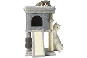 MECOOL Cat Tree for Indoor Cats,Cat Tower Soft Perch Bed,Cat Scratching Post and Scratcher Pad with Grooming Brush,13 * 12" S Condo for Up to 12 Lb Kittens,Gray