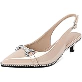 Soireelady Womens Slingback Kitten Heels Low Heel Rhinestones Beaded Pumps Closed Pointed Toe Slip On Party Fashion Dress Shoes 1.5 Inches