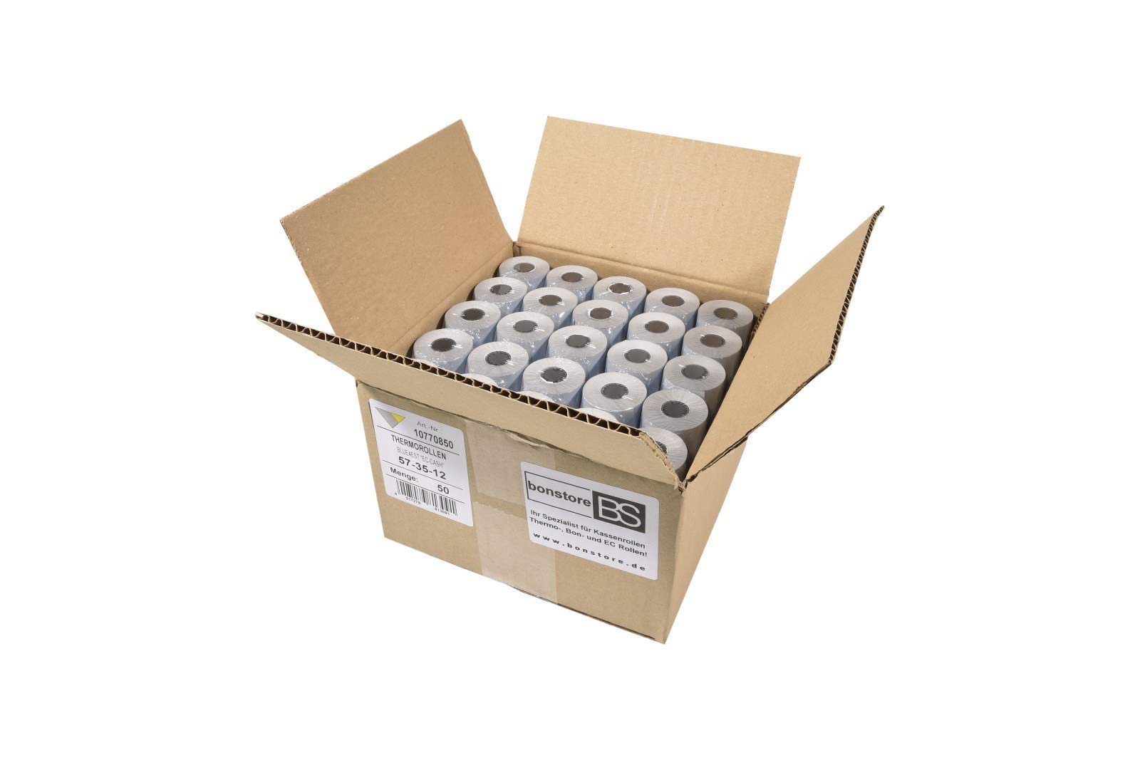 Öko EC thermal rolls blue4est- 57 mm x 14 m x 12 mm with debit print, roll diameter 35 mm, 52 g/m², 1 pack = 50 blue rolls