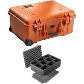 Pelican 1560 Watertight Wheeled Hard Case w/Cubed Foam, Orange, Divider Kit