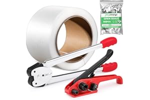Flyrivergo Banding Strapping Kit, 1640' Length PP(Polypropylene) Pallet Strapping Tool, Tensioner Sealer Tool with 100 Open Seals, Box Strapping Banding Kit