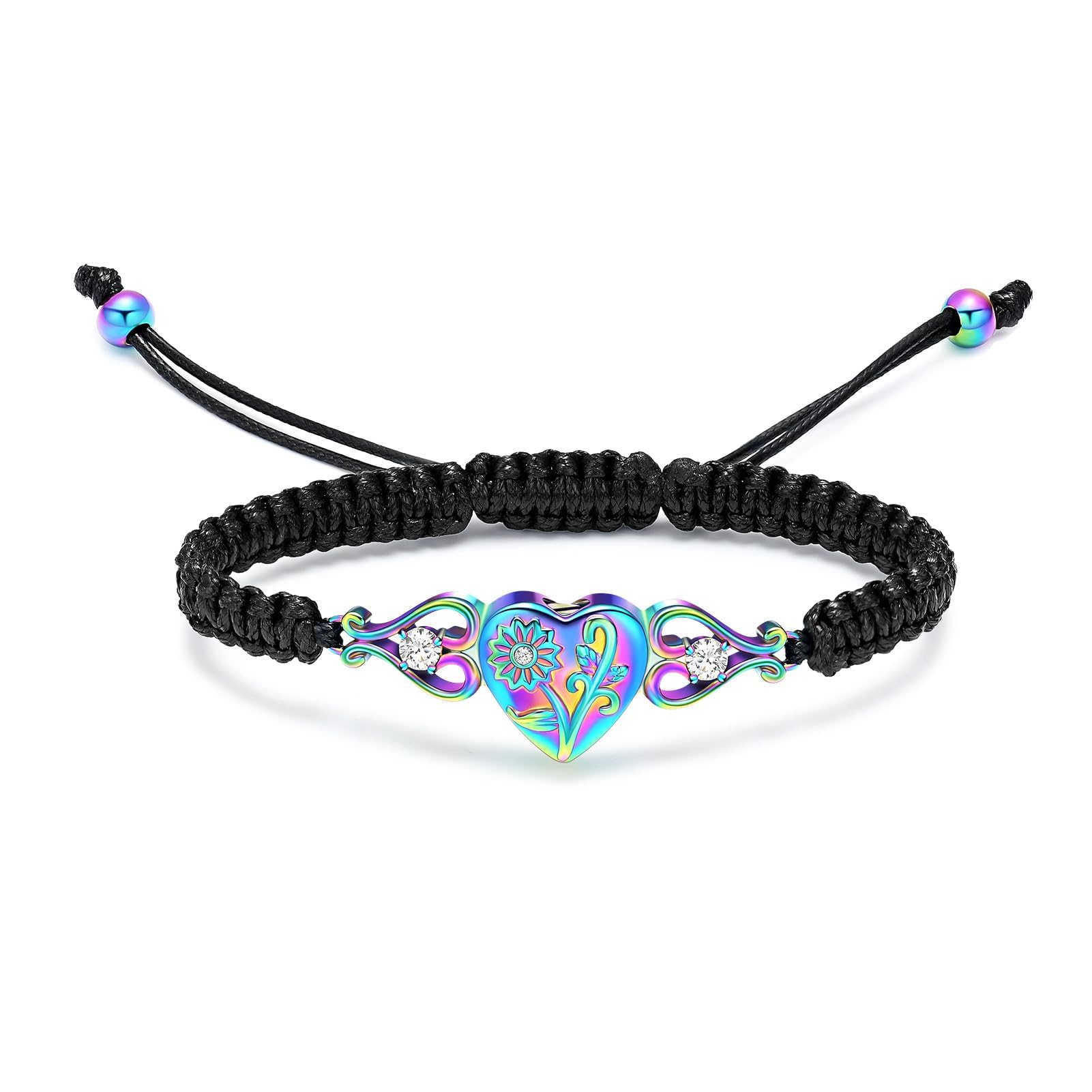 QGJNSGC Double Heart Cremation Bracelet for Ashes for Women Stainless Steel Sunflower Urn Bracelet Memorial Jewelry Loved Ones Human Pet Funeral Keepsake Gift Adjustable Bangle