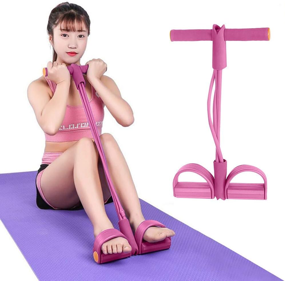 NEWLUK Ankle Puller Sit Up Mat Pull Rope Foot Pedal Exerciser Fitness Equipment For Resistance Training, Physical Therapy, Home Workouts, Yoga, Pilates (Pink)