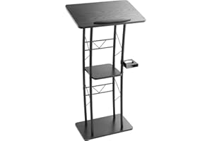VEVOR Podium Stand, 47-Inch Metal Lectern, Curved Standing Podium with Wide Reading Surface, Open Storage Compartment, Book S