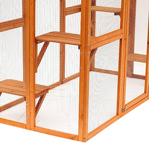PawHut Large Wooden Outdoor Cat Enclosure Catio Cage with Ramp and