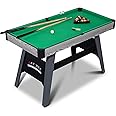 Billiards Table, Portable Pool Table for Kids and Adults, 4ft Indoor Game Table with 2 Cue Sticks, 16 Balls, Triangle, Chalk, Brush for Family Play Room, Game Room, Red