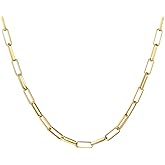 BOUTIQUELOVIN 14K Gold Plated Dainty Rectangle Paperclip Link Chain Necklace Bracelet Set for Women Jewelry Long Lasting Color