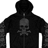 Hot Leathers Men's Skull and Crossbones Zip-Up Hooded Sweatshirt