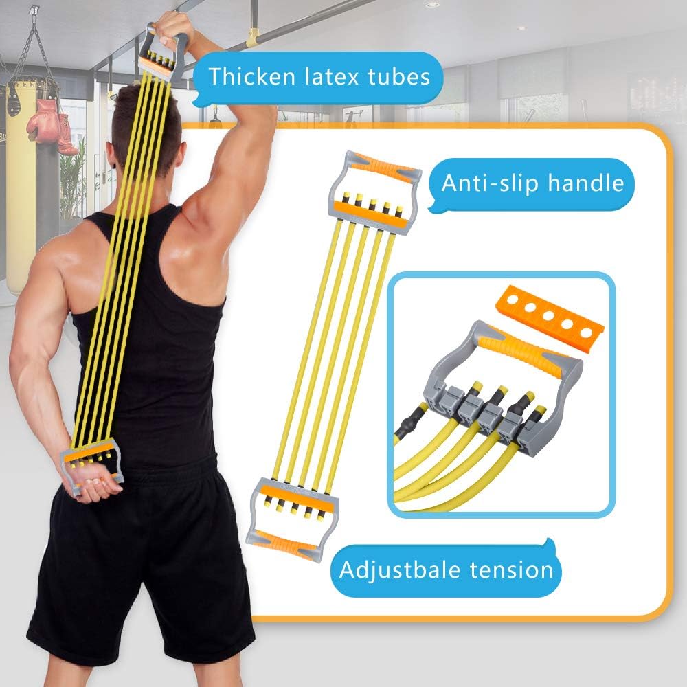 TOCO FREIDO Chest Expander, 5 Tubes Ajustable Arm Strength Trainer, Exercise Resistance Bands for Home Fitness Muscle Training (50lbs) : Sports & Outdoors