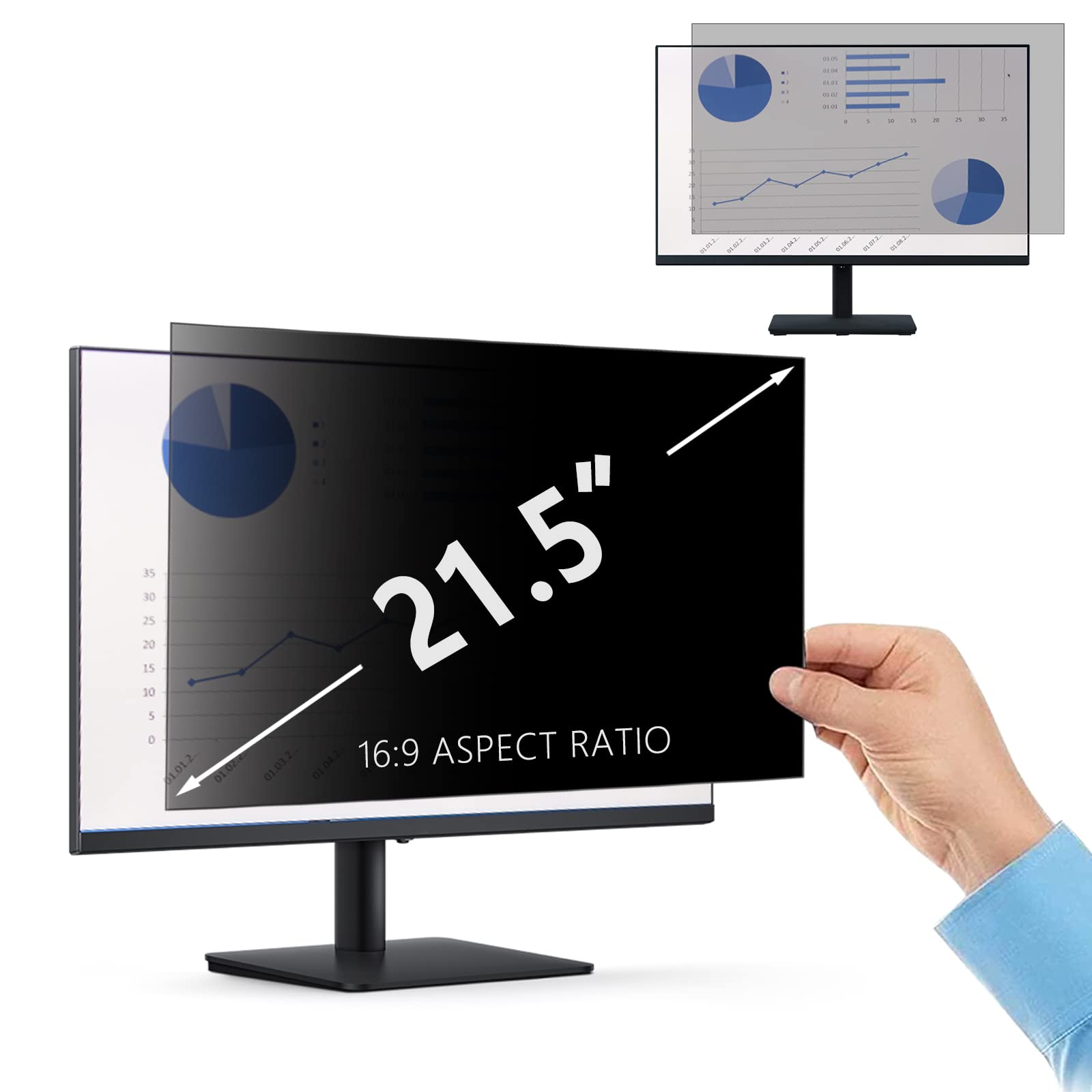 PaceBid 21.5 Inch Privacy Screen Filter for 16:9 Aspect Ratio Laptop/Computer Monitor Anti-scratch Anti-Glare Protector Anti-Spy Protector Film Filter Privacy Widescreen Display (21.5", 16:9) — image 1