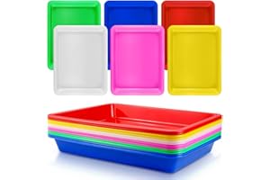 Bercoor 12 Pack Plastic Art Trays, Activity Crafts Serving Organizer Tray for Kids School Classroom DIY Projects Supply, Painting, Jewelry, Beads, 6 Colors