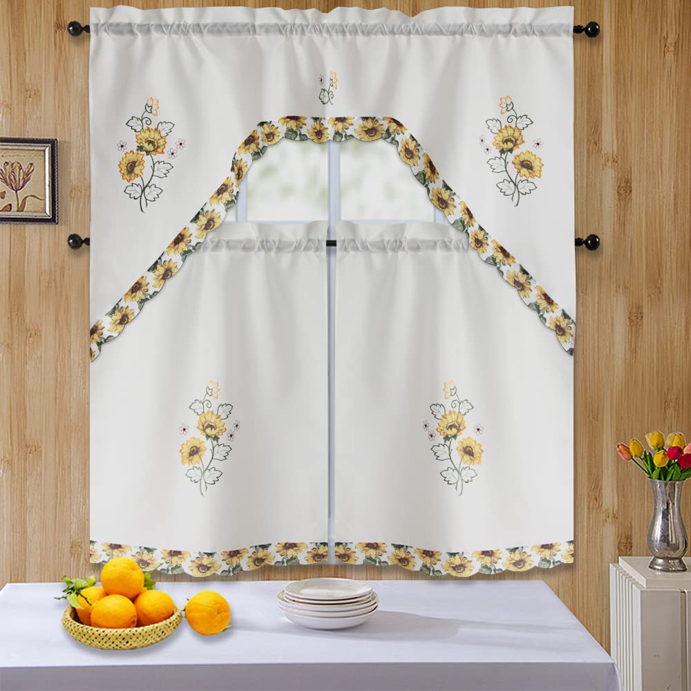 All American Collection 3pc Sunflower Kitchen Curtain Set