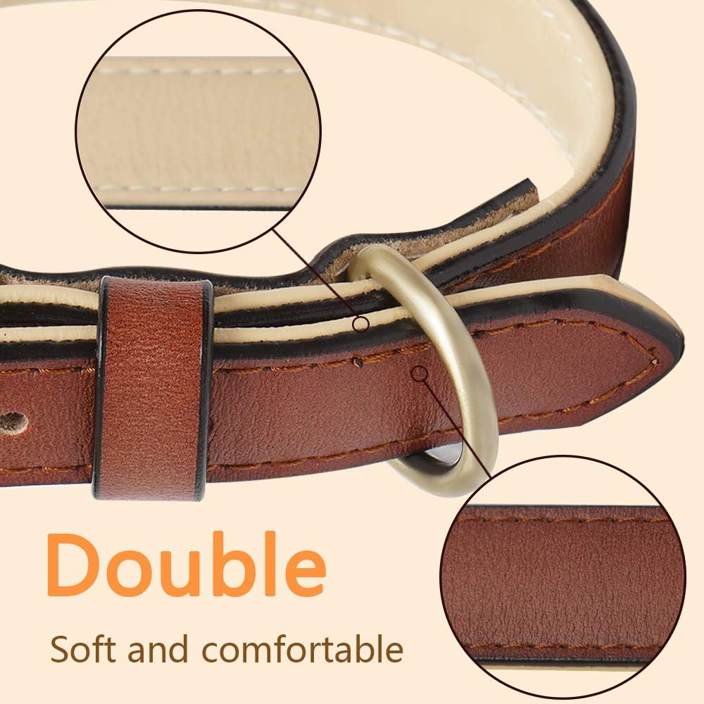 Genuine Leather Padded Dog Collar Comfortable Strong Soft collars Best for Small Medium and Large Breed Dogs (Brown) (S) - Image 3