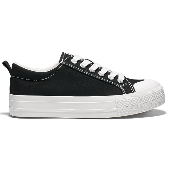 HEEZ WOMENS PLATFORM FASHION CANVAS SNEAKERS LOW TOP LACE UP TENNIS SHOES BREATHABLE LIGHTWEIGHT NON SLIP SHOES CASUAL RUNNING WALKING SHOES BLACK AND WHITE, 7