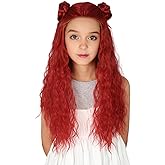 Topcosplay Girls Red Costume Wig with Buns Long Curly Halloween Cosplay Party Wigs