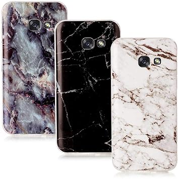 CLM-Tech 3in1 Zubehör Set: 3 x TPU Gummi Hülle für Galaxy A5 (2017) Schutzhülle Marmor Muster schwarz weiß bunt