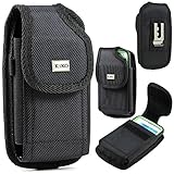 Apple iPhone 5S, 5C, 5 Black Premium Vinyl Leather Carrying Holster Belt Clip Loop Pouch Case Cover Fits Otterbox Defender Series and Lifeproof Cover on for Apple iPhone 5S, 5C, 5