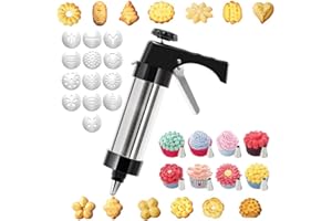Cookie Press Kit Biscuits Maker Gun Sets，with 8 Pastry Piping & 13 Cookie Press Molds,Reusable Dessert Cream Decorating Tools