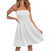 Zyyfly Tube Top Dress Women Summer Beach Coverup Stretch Smocked Strapless Dress