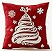 Andreannie Happy Holidays Beige Ivory Shadow Various Snowflakes Christmas Tree Five - Pointed Star in Red New Home Room Decorative Cotton Linen Throw Pillow Case Cushion Cover Square 18 X 18 Inches¡­
